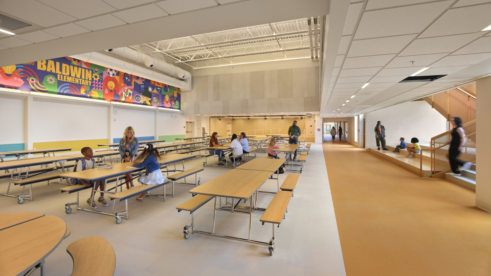 Cafetorium Placed at the Center of School Life - Used All Day Long for Visible Teaching and Learning  