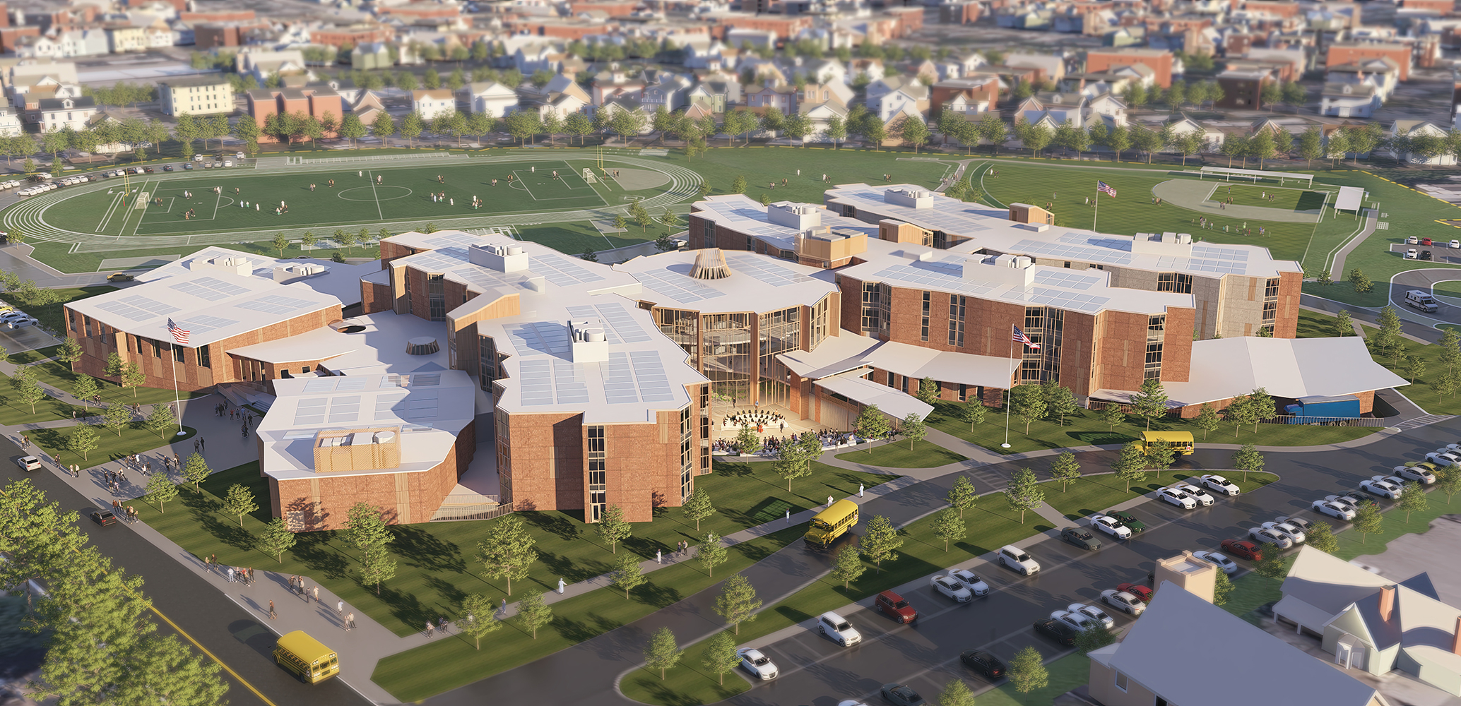 Aerial view of Pawtucket High School rendering