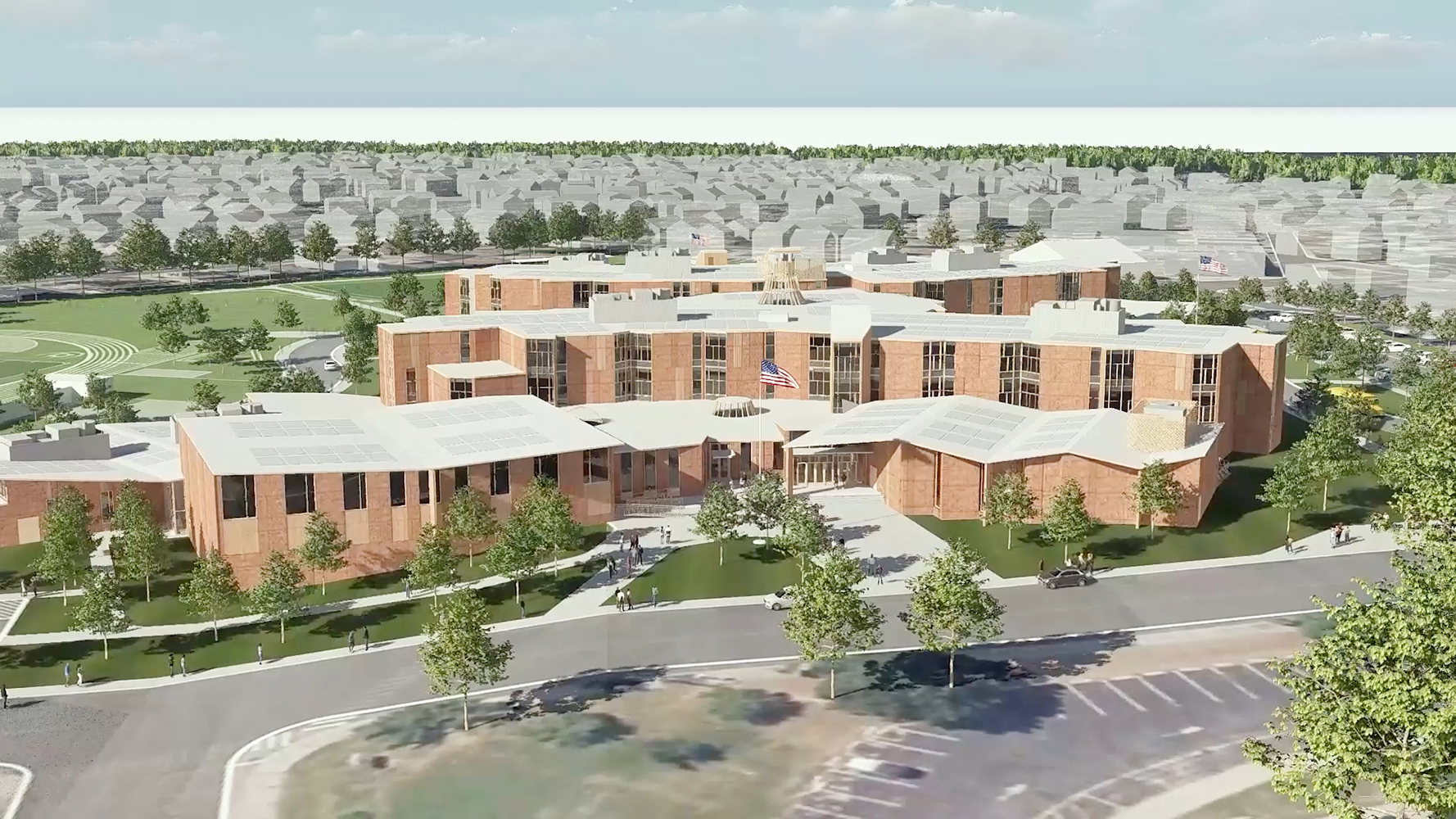 Aerial view of PUHS and surrounding neighborhood