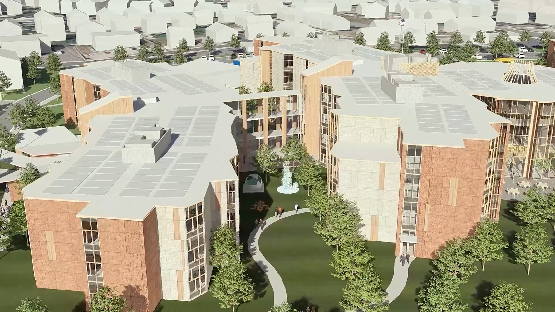 Aerial image of academic courtyard